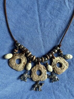 Bohemian Brown and Cream Elephant Charm Necklace